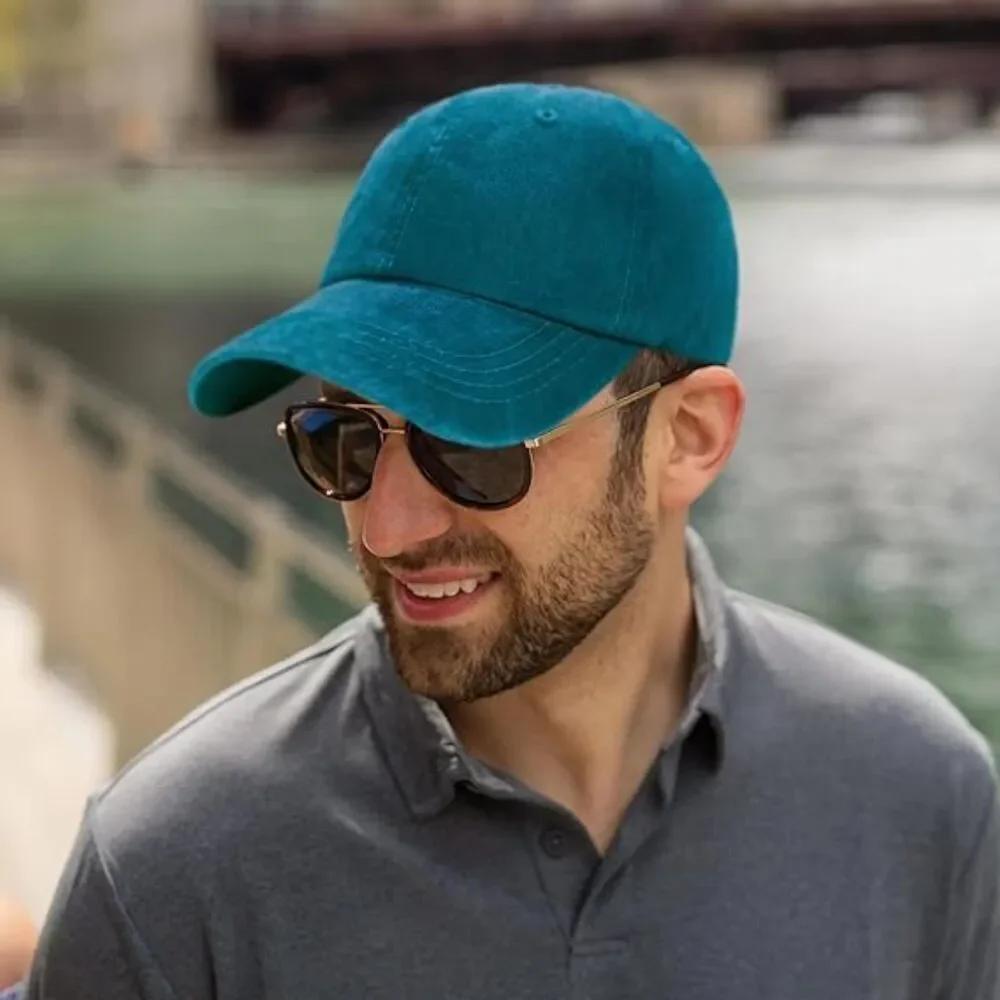Unisex Lake Blue Washed 100% Cotton Adjustable Size Strap Classic Baseball Cap